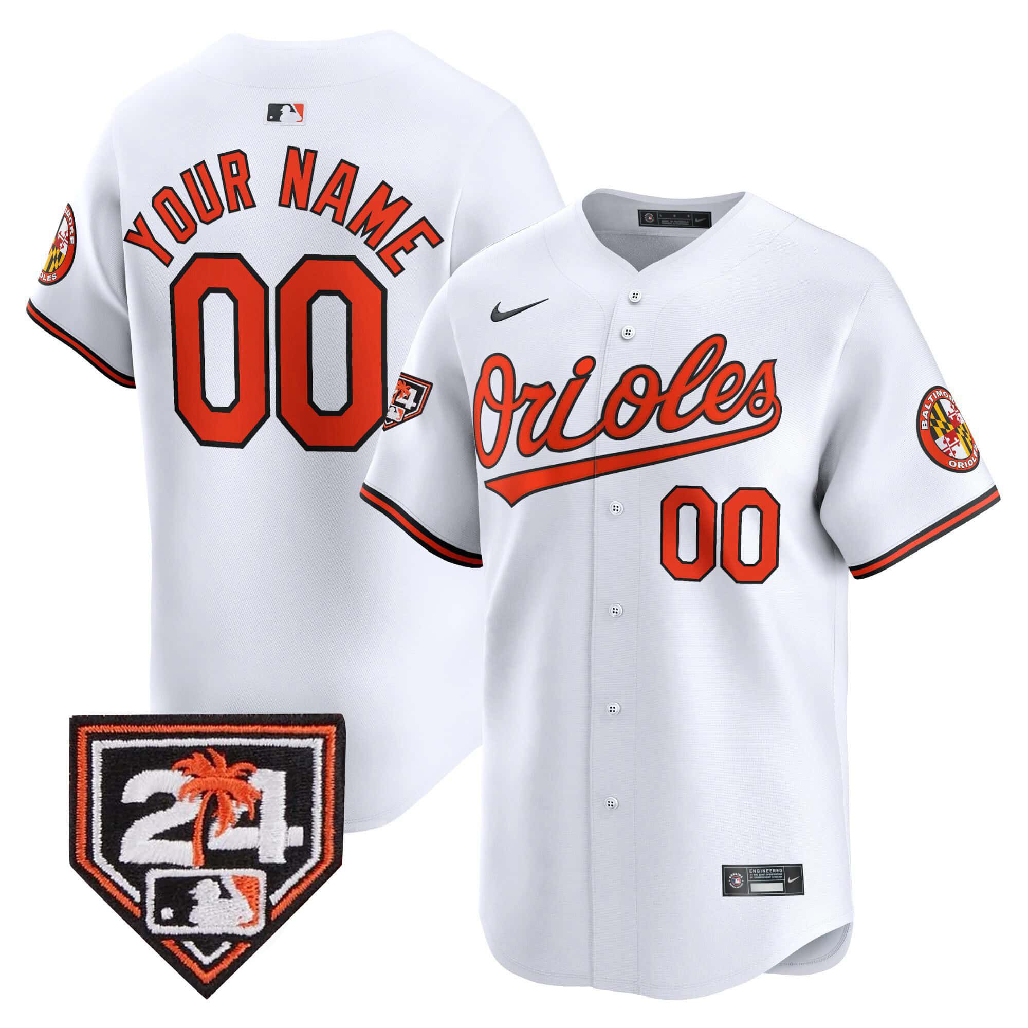 Men Baltimore Orioles White Nike 2024 Spring Training Patch Vapor Premier Limited Custom MLB Jersey style 1->customized mlb jersey->Custom Jersey